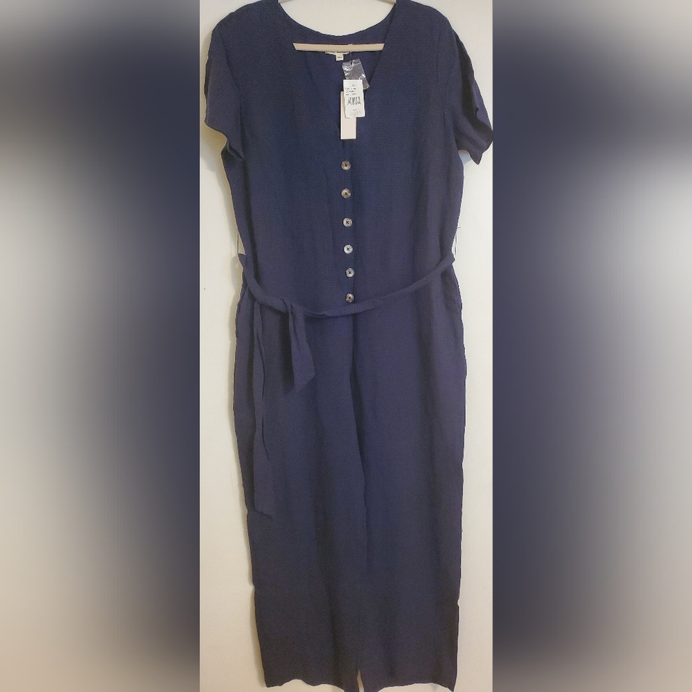 First Monday Blue Plaid Belted Jumpsuit. New.  Size Large